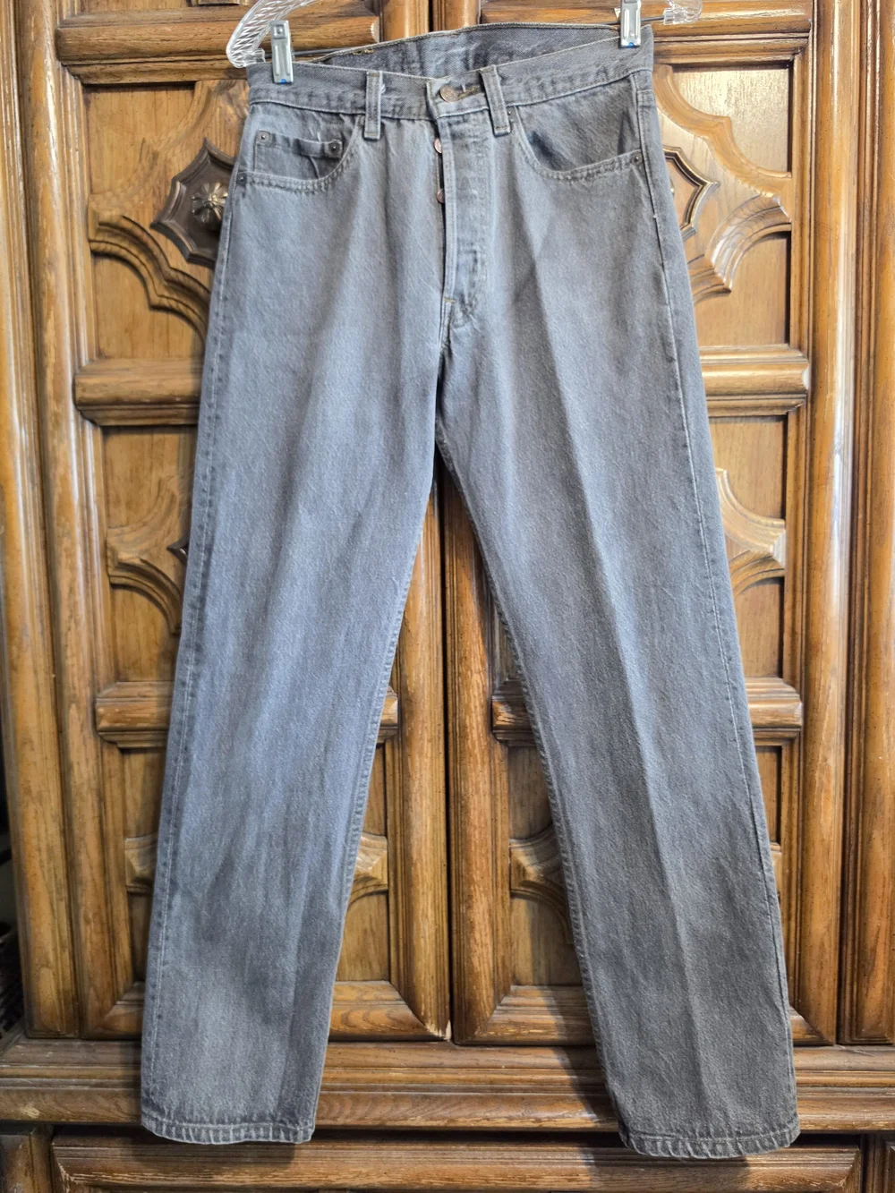 Vtg 90s Levis 501 0658 Sulfur Black Made in USA Jeans 28x29 Red Batwing Care Tag